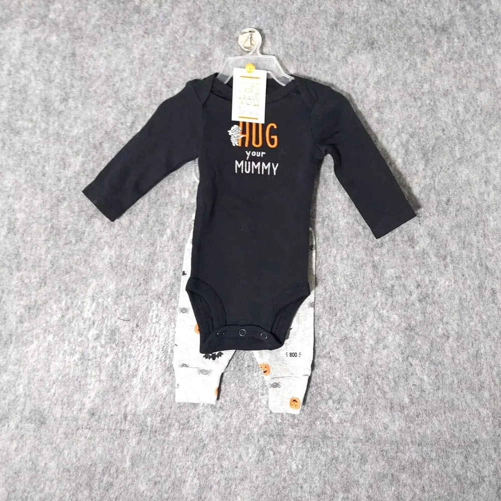 Carters One Piece Set 3 Month Halloween Mummy Pumpkin Bat Long Sleeve Pant - Picture 1 of 8